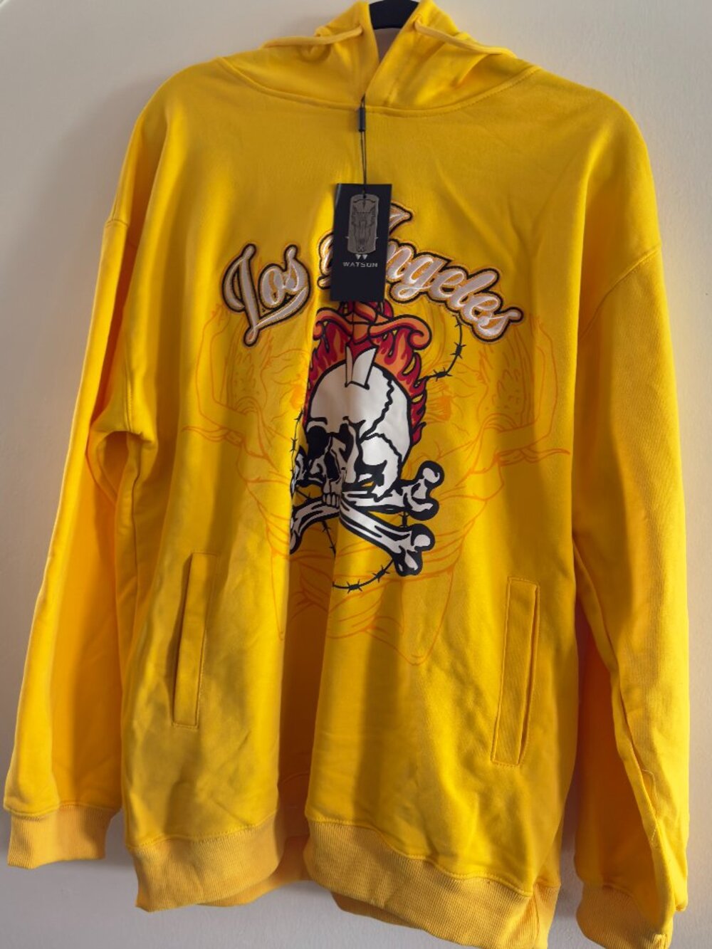 Watson Yellow Rhinestone Skull Hoodie NWT Size L